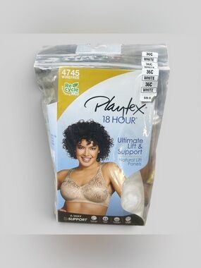 Playtex 18 Hour Ultimate Lift & Support Wirefree Bra White 36C NEW